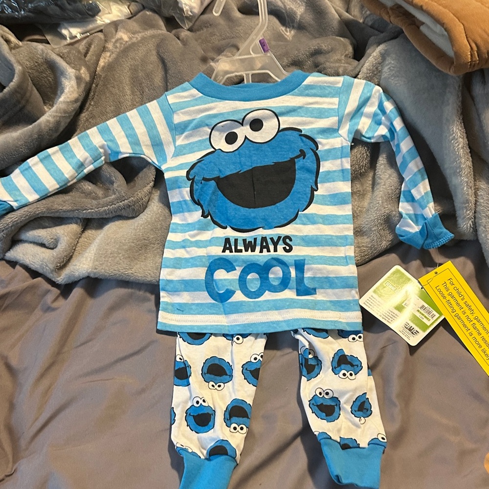 Sesame Street Blue Striped Cookie Monster 'Always Cool' Pajama Set